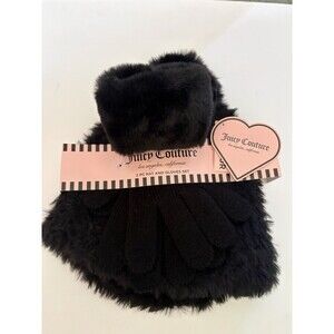 Y2k Juicy Couture Beanie Hat & Gloves Set - Beautiful Black - NEW - Los Angeles